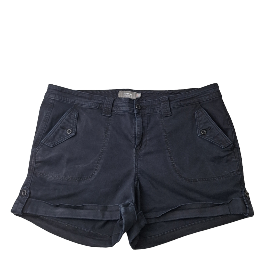 Torrid Sz 20 Plus Size Black Cuffed High-Rise‎ Cotton Blend Cargo Shorts Pockets